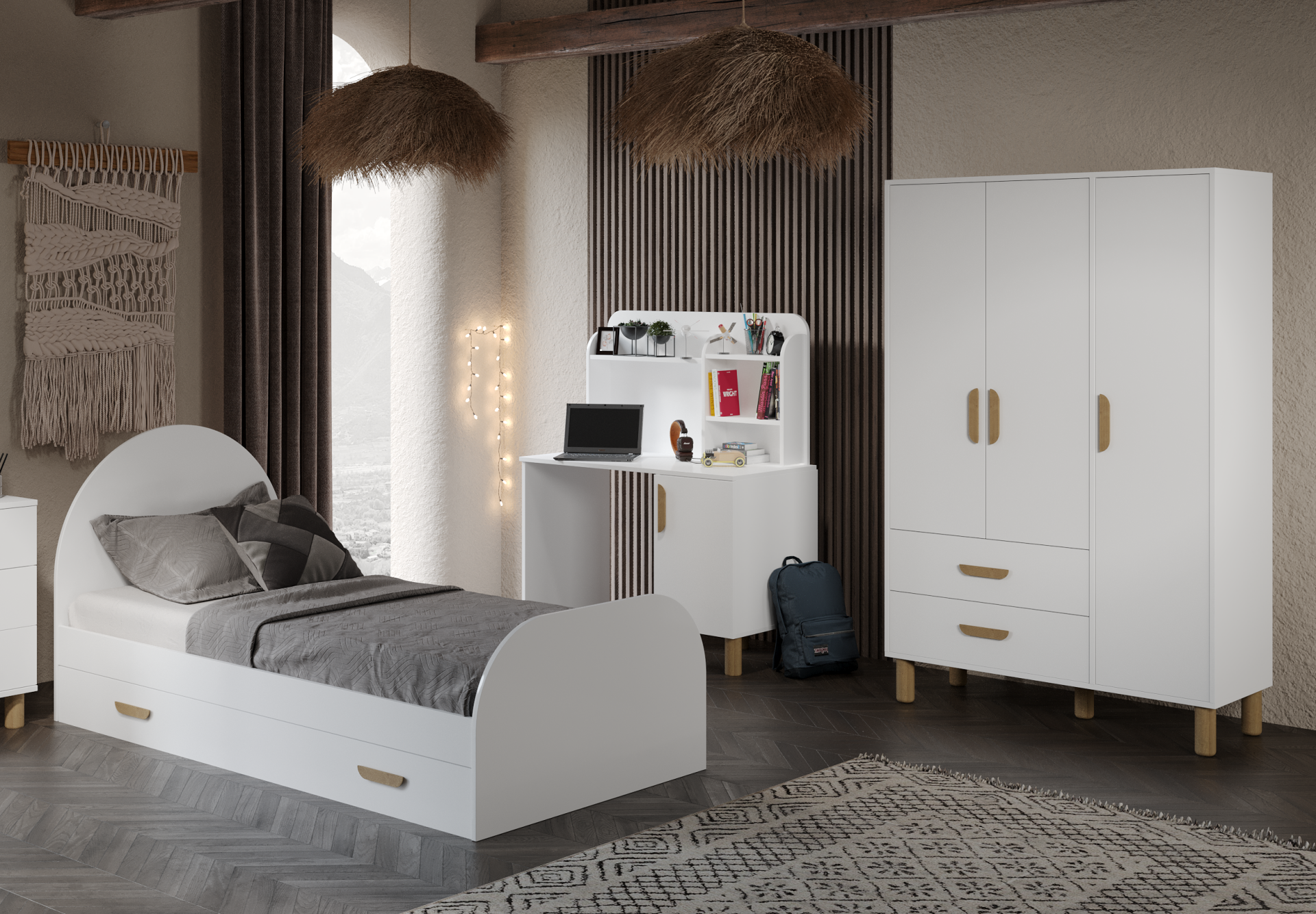 Bohem Cocuk Odası Takımı Yavrulu Masalı Tamamı Mdf Beyaz