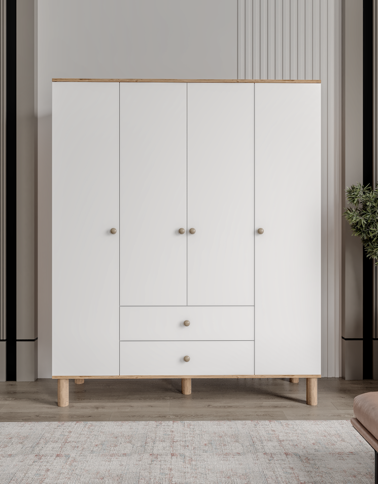 Bergama 4 Kapaklı 2 Çekmeceli Gardrop Tamamı Mdf