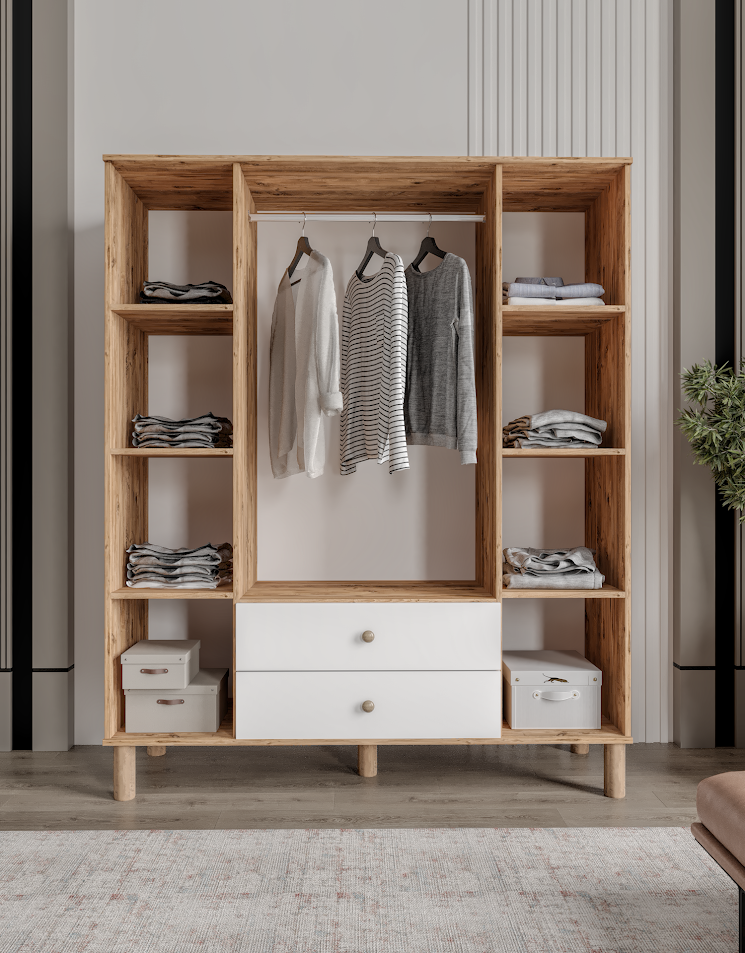 Bergama 4 Kapaklı 2 Çekmeceli Gardrop Tamamı Mdf