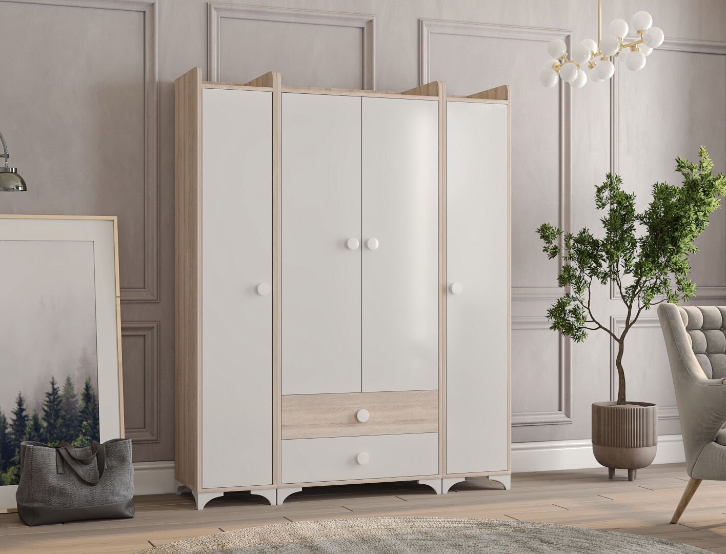 Swing 4 Kapaklı 2 Çekmeceli Gardrop Ayrılabilir Sonomo