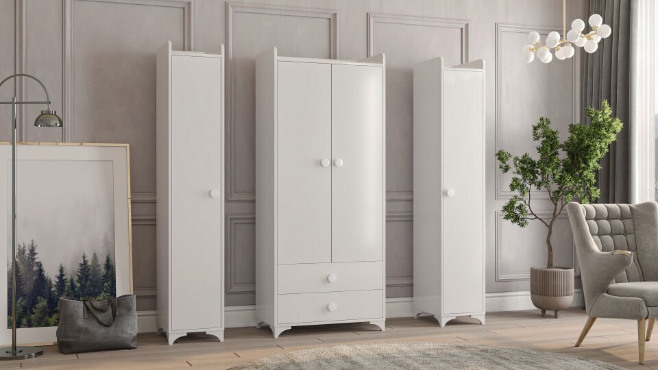 Swing 4 Kapaklı 2 Çekmeceli Gardrop Ayrılabilir Beyaz