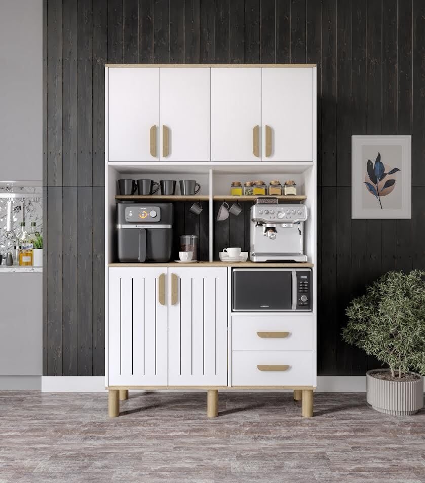 Sirius Kahve Köşesi 6 Kapaklı 2 Çekmeceli Ve Çok Amaçlı Dolap Tamamı Mdf Beyaz Flora