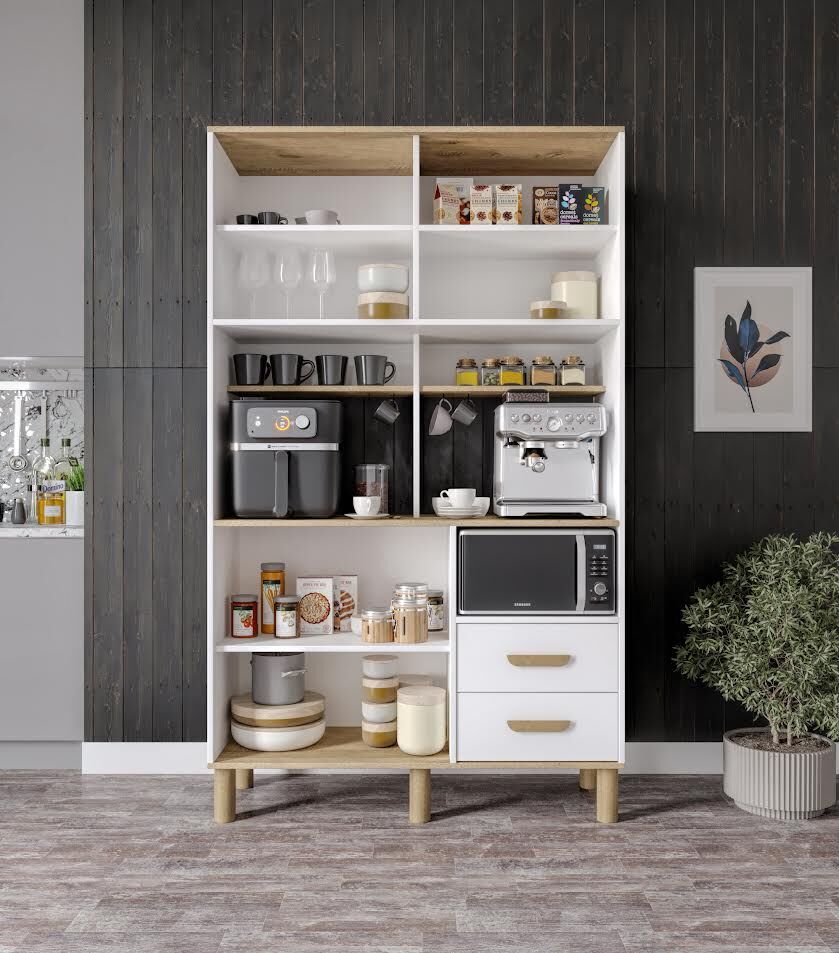 Sirius Kahve Köşesi 6 Kapaklı 2 Çekmeceli Ve Çok Amaçlı Dolap Tamamı Mdf Beyaz Flora