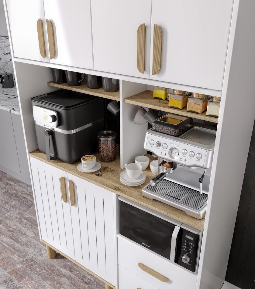 Sirius Kahve Köşesi 6 Kapaklı 2 Çekmeceli Ve Çok Amaçlı Dolap Tamamı Mdf Beyaz Flora