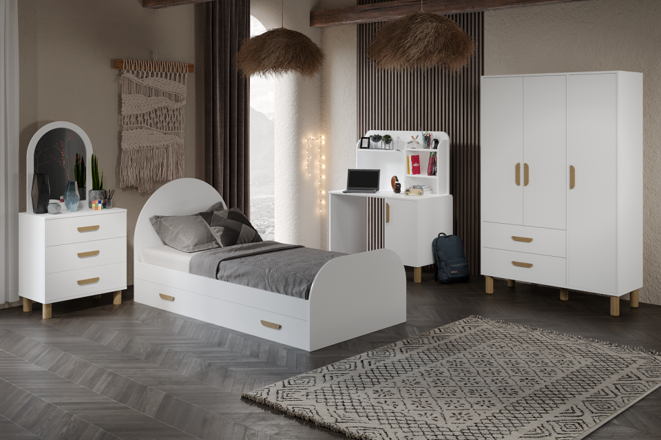 Yavru Yataklı Bohem Cocuk Odası Takımı Tamamı Mdf Beyaz