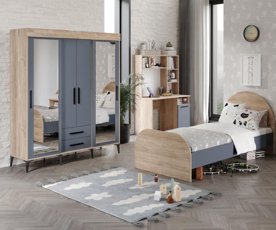 İzmir Çocuk Odası Takımı Aynalı Tamamı Mdf Flora Beyaz Aynalı