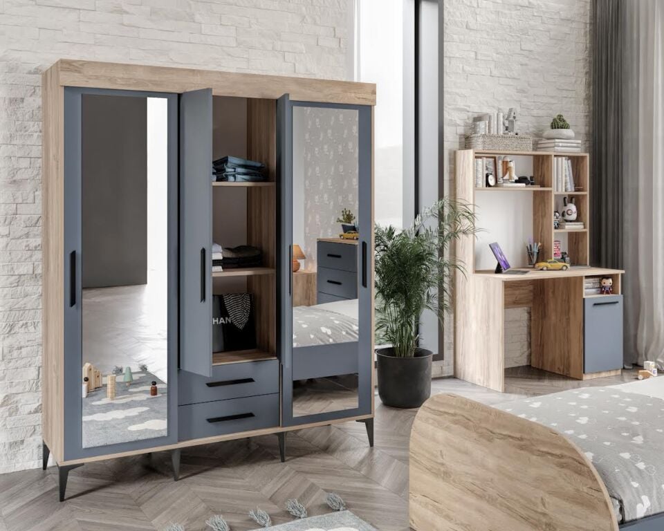 İzmir Çocuk Odası Takımı Aynalı Tamamı Mdf Flora Beyaz Aynalı