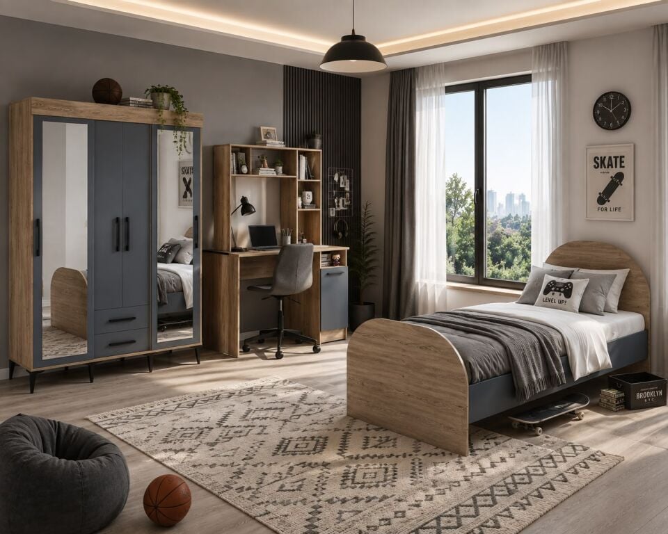 İzmir Çocuk Odası Takımı Aynalı Tamamı Mdf Flora Beyaz Aynalı
