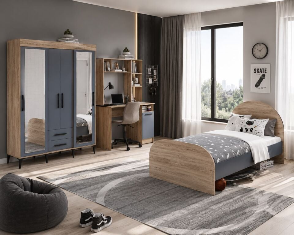 İzmir Çocuk Odası Takımı Aynalı Tamamı Mdf Flora Beyaz Aynalı