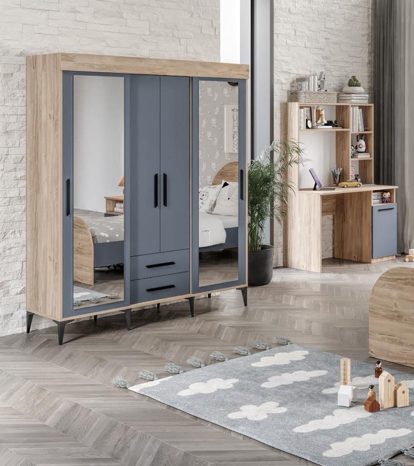 İzmir Çocuk Odası Takımı Aynalı Tamamı Mdf Flora Beyaz Aynalı