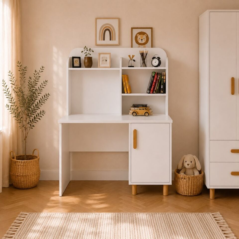 Bohem Çalışma Masası Tamamı Mdf Beyaz