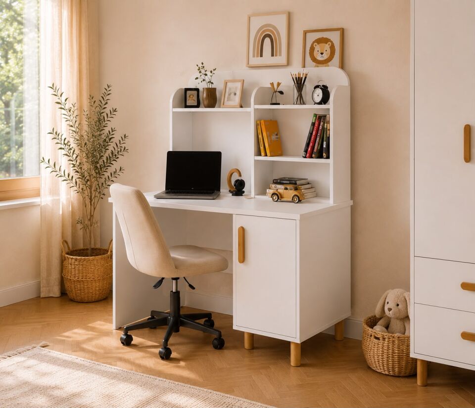 Bohem Çalışma Masası Tamamı Mdf Beyaz