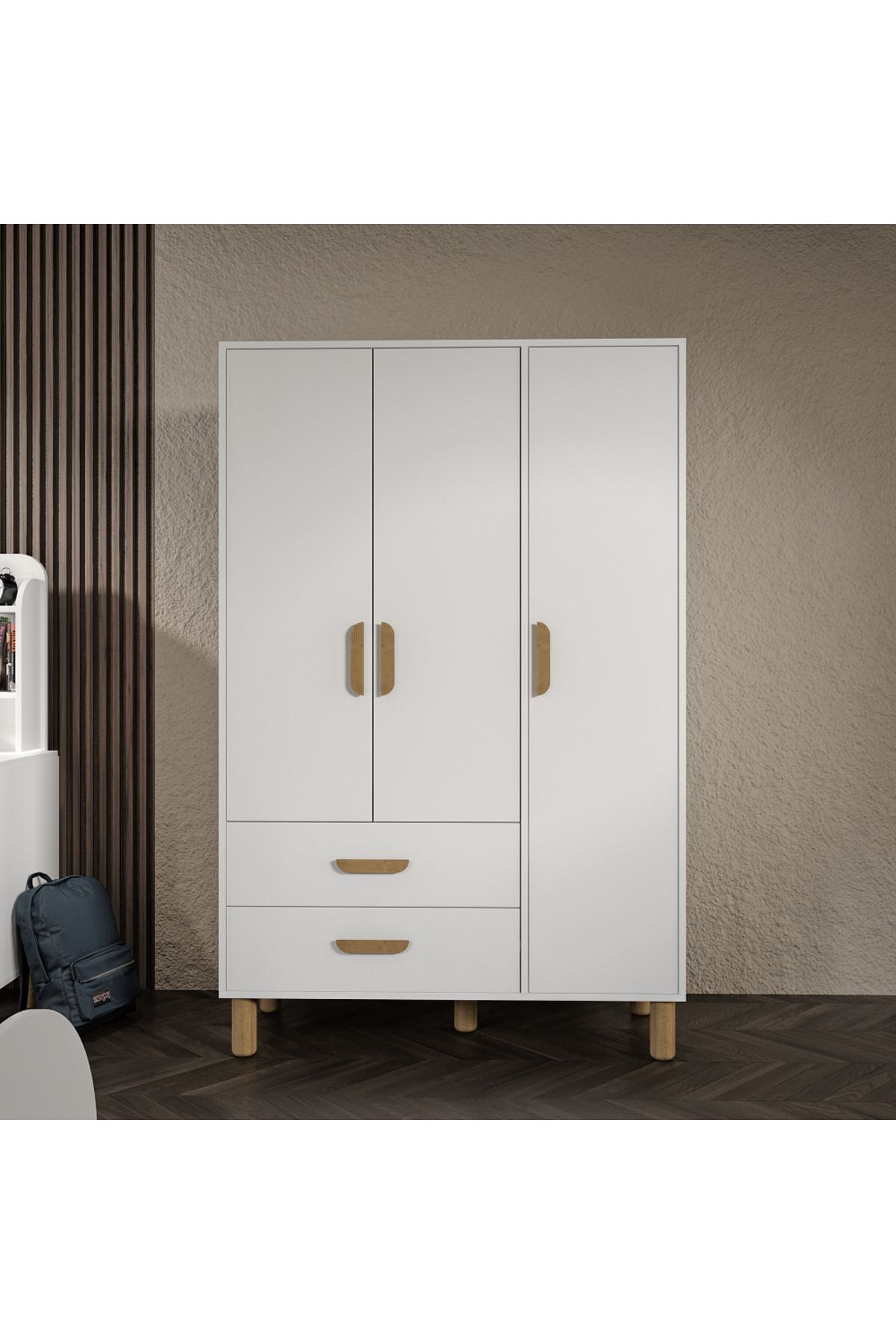 Lucia Bohem Beyaz 3 Kapaklı 2 Çekemeceli Tamamı Mdflam Gardrop