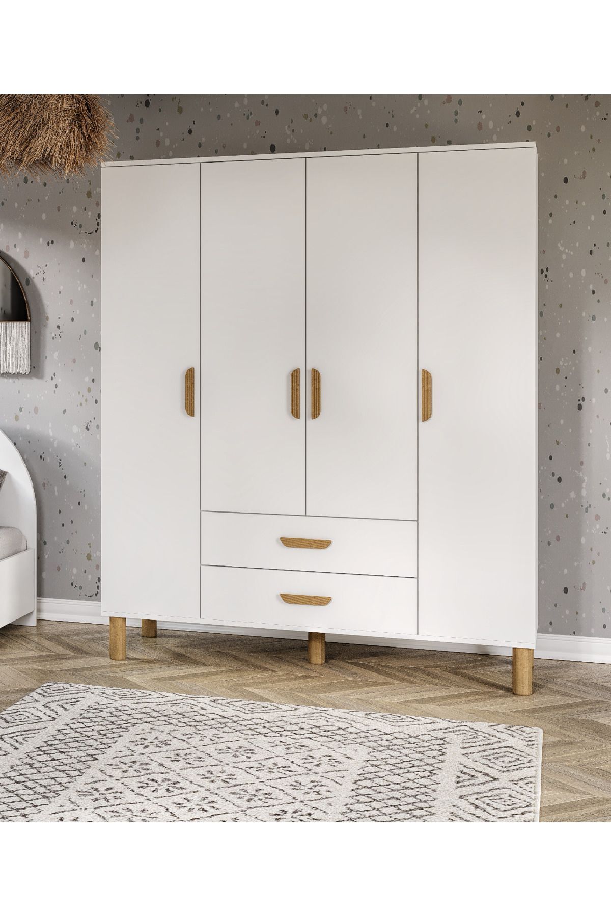 Mobilya Güneş Bohem 4 Kapaklı Gardrop Tamamı Mdf