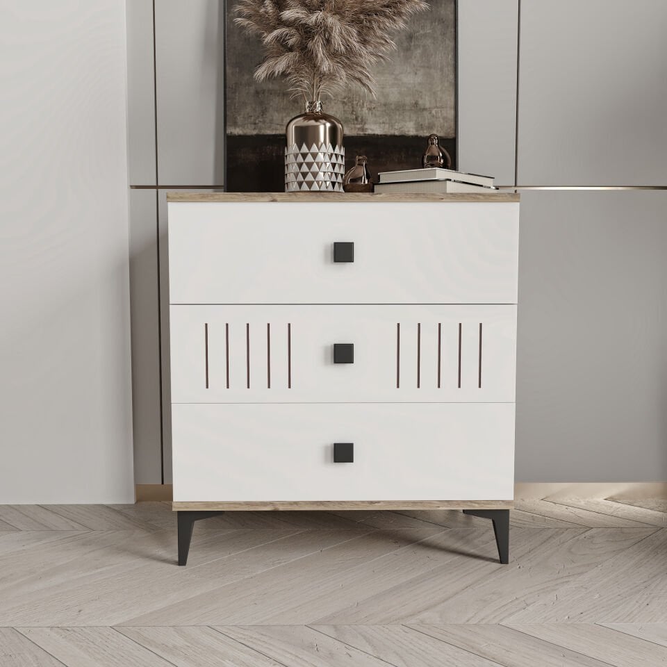 Arya 3 Çekmeceli Tamamı MDF Şifonyer