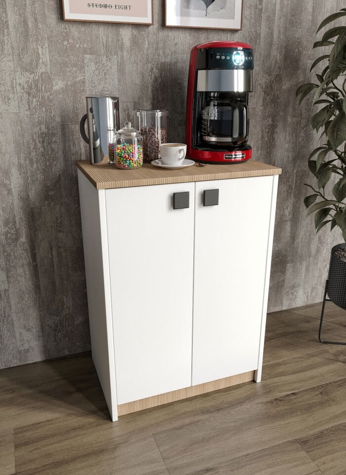 Lina Kahve Köşesi Ve Çok Amaçlı Dolap Tamamı Mdf Beyaz Garden Meşe