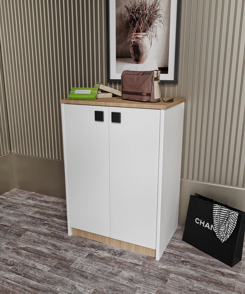 Ayakkabılık Ve Çok Amaçlı Dolap Tamamı Mdf Beyaz Garden Meşe