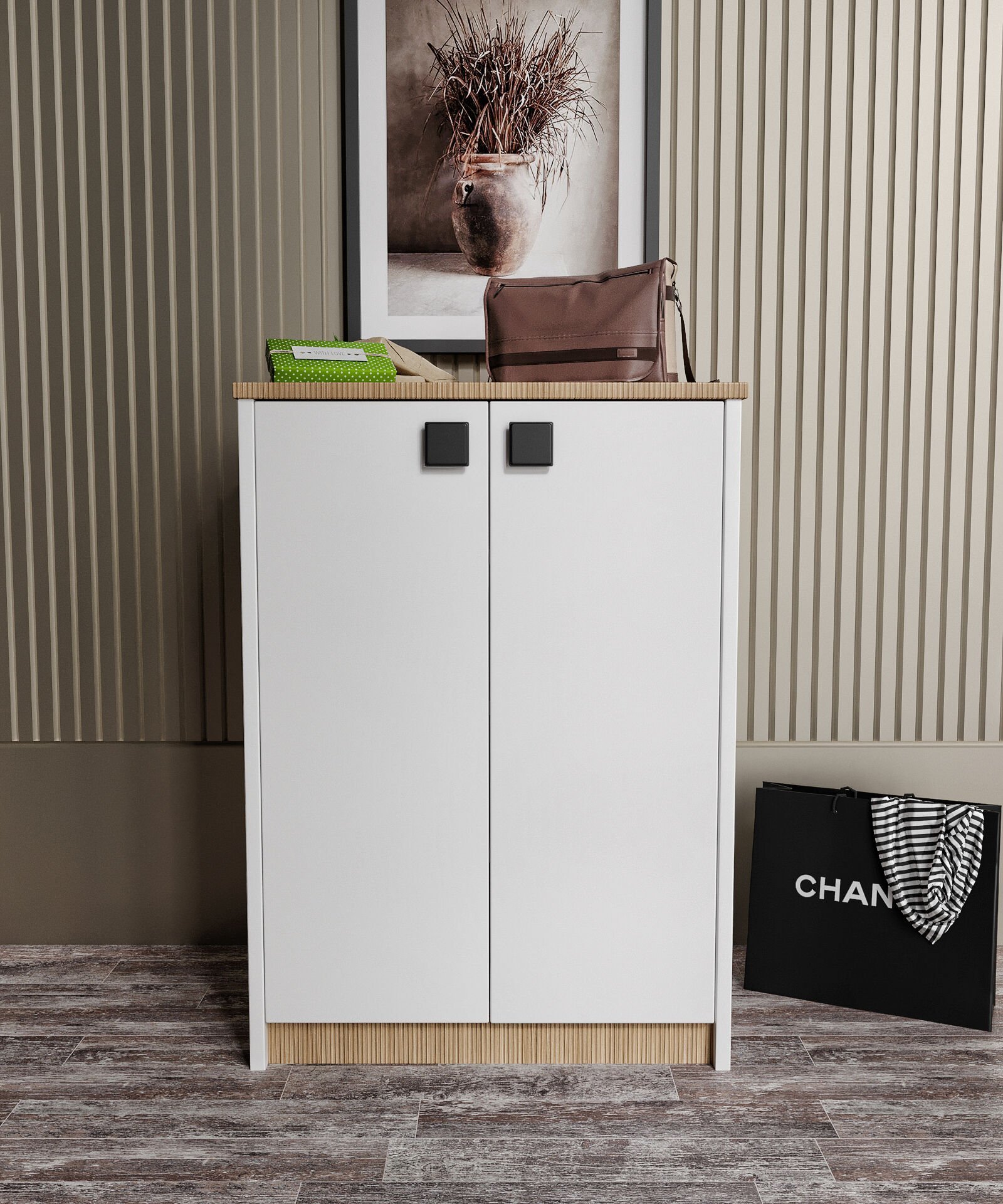 Ayakkabılık Ve Çok Amaçlı Dolap Tamamı Mdf Beyaz Garden Meşe