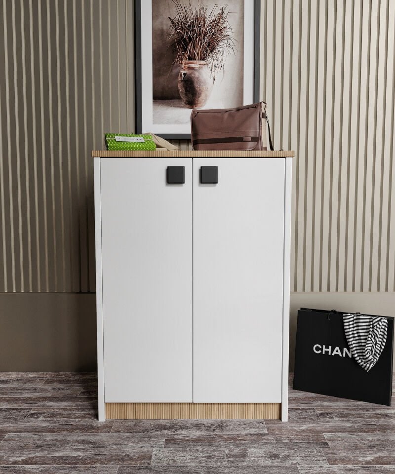 Ayakkabılık Ve Çok Amaçlı Dolap Tamamı Mdf Beyaz Garden Meşe