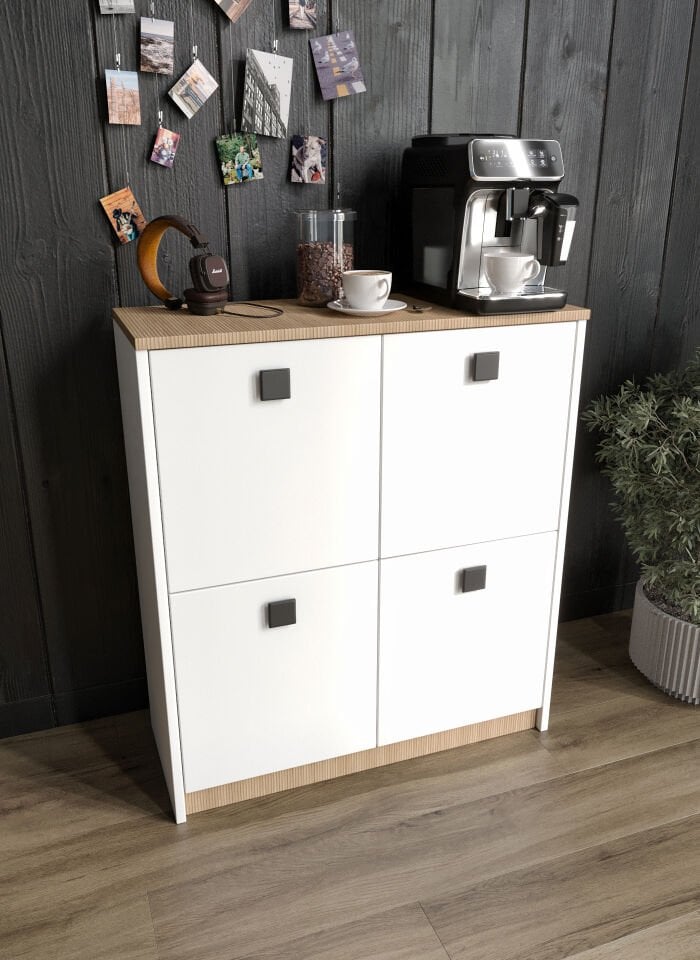 Asya Kahve Köşesi Ve Çok Amaçlı Dolap Tamamı Mdf Beyaz Garden Meşe