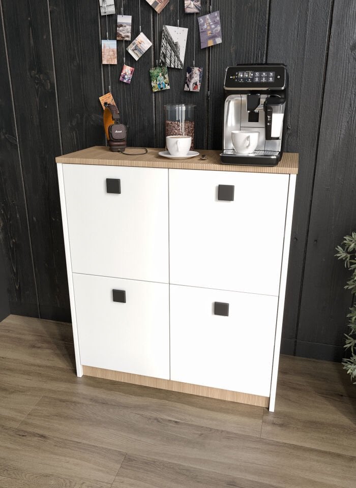 Asya Kahve Köşesi Ve Çok Amaçlı Dolap Tamamı Mdf Beyaz Garden Meşe