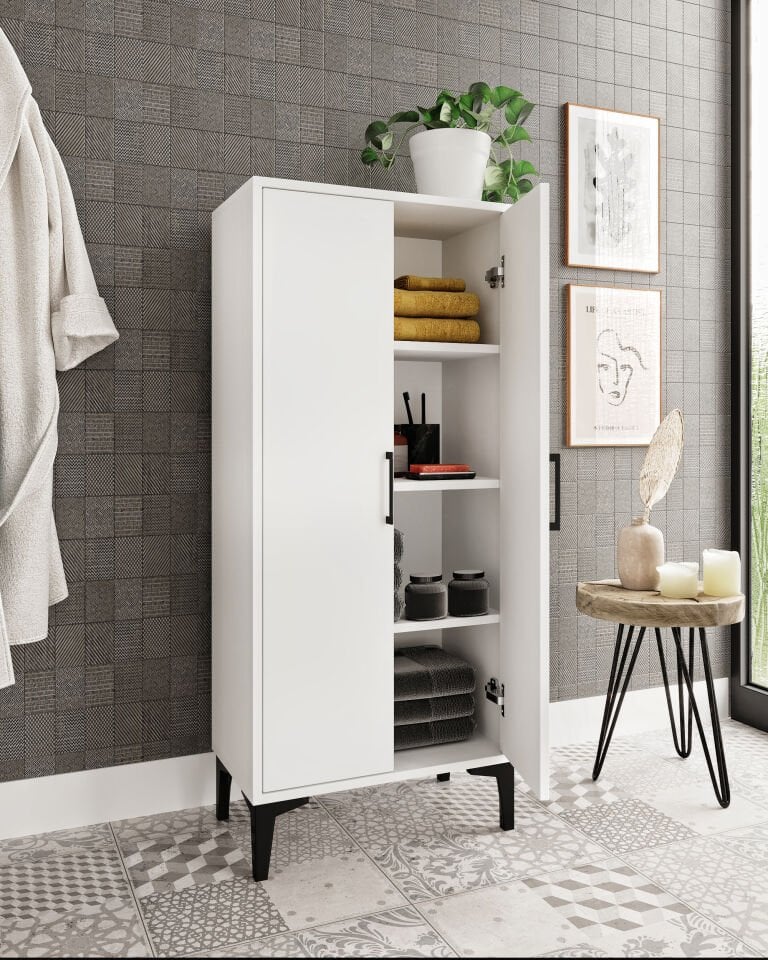 Viyana 2 Kapaklı Banyo Dolabı Çok Amaçlı Tamamı Mdf Beyaz