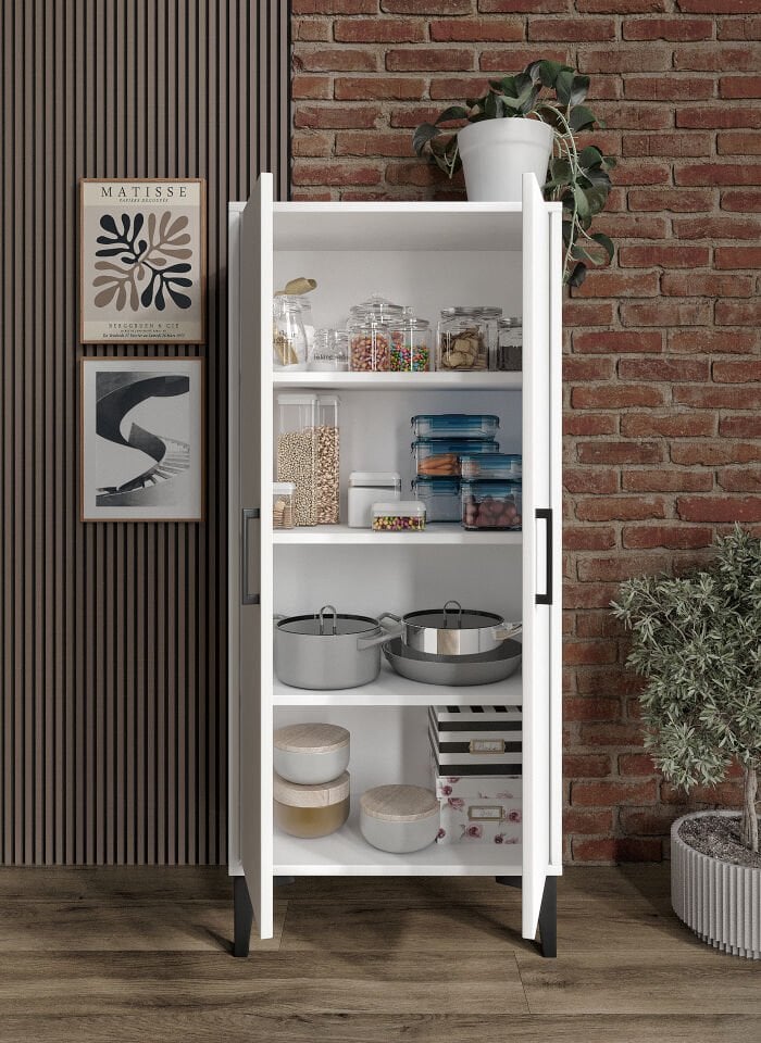 Viyana 2 Kapaklı Kiler Dolabı Çok Amaçlı Tamamı Mdf Beyaz