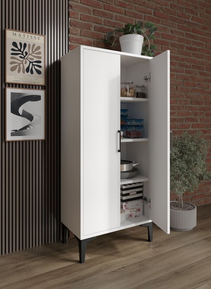 Viyana 2 Kapaklı Kiler Dolabı Çok Amaçlı Tamamı Mdf Beyaz