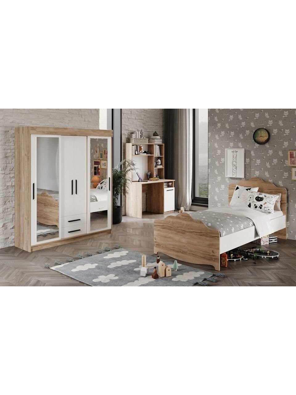 Ildır Çocuk Odası Takımı Tamamı Mdf Flora Beyaz Aynalı