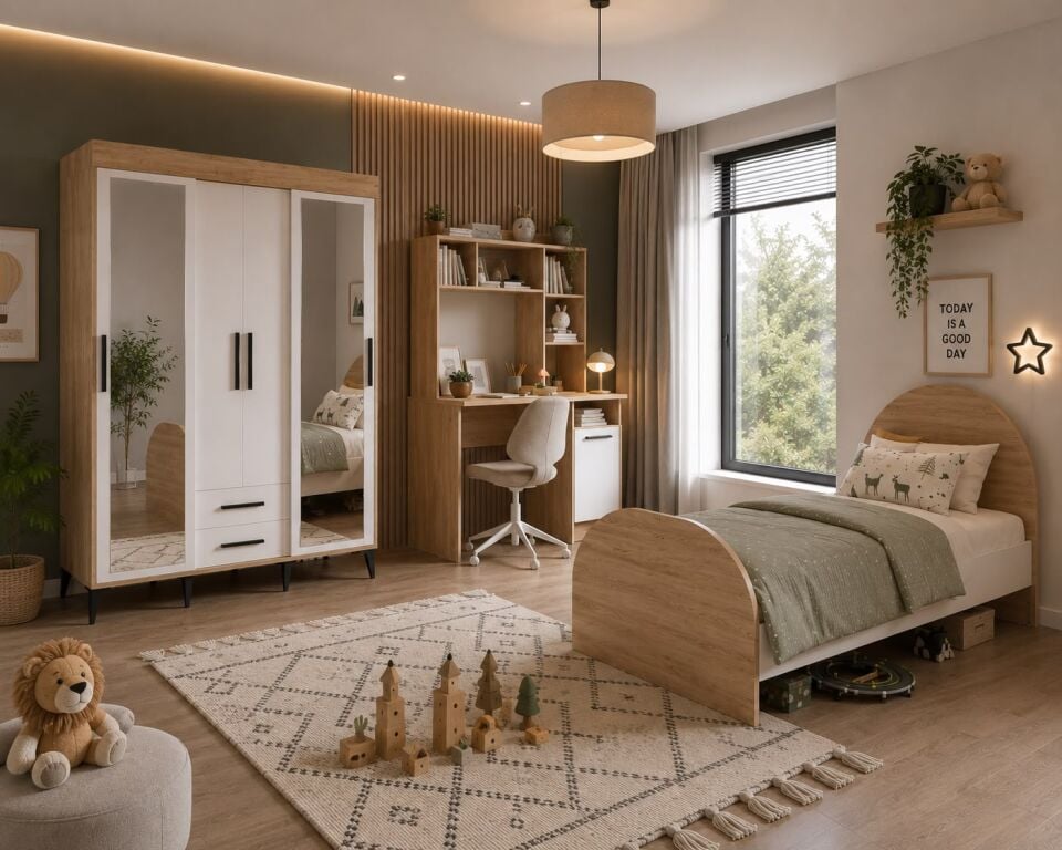 Ildır Çocuk Odası Takımı Tamamı Mdf Flora Beyaz Aynalı