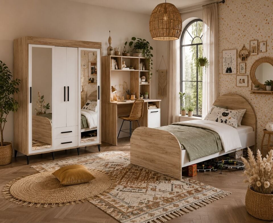 Ildır Çocuk Odası Takımı Tamamı Mdf Flora Beyaz Aynalı