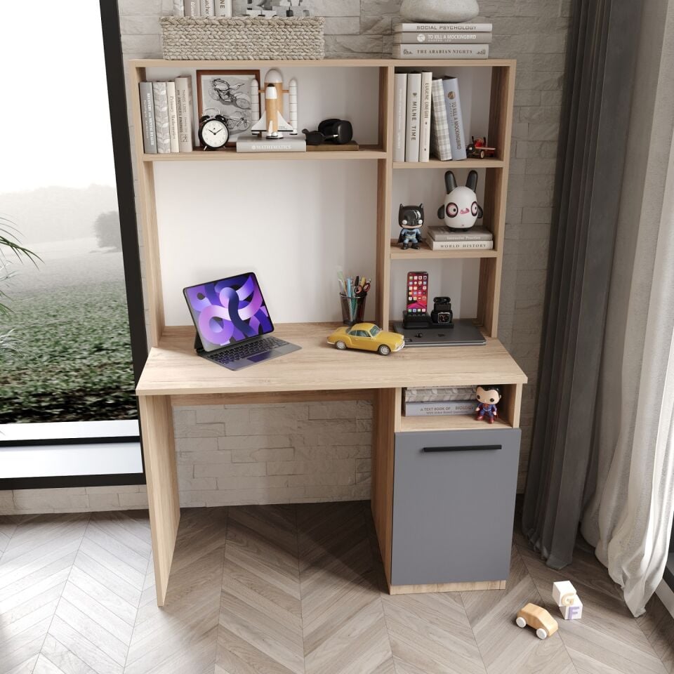 İzmir Çalışma Masası Flora Antrasit Tamamı Mdf