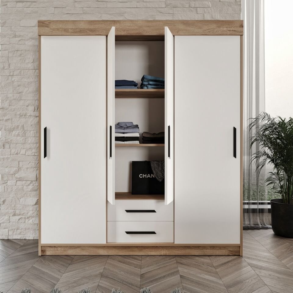 Ildır Sürgülü 2 Çekmeceli Kapaklı Dolap Flora Mdf