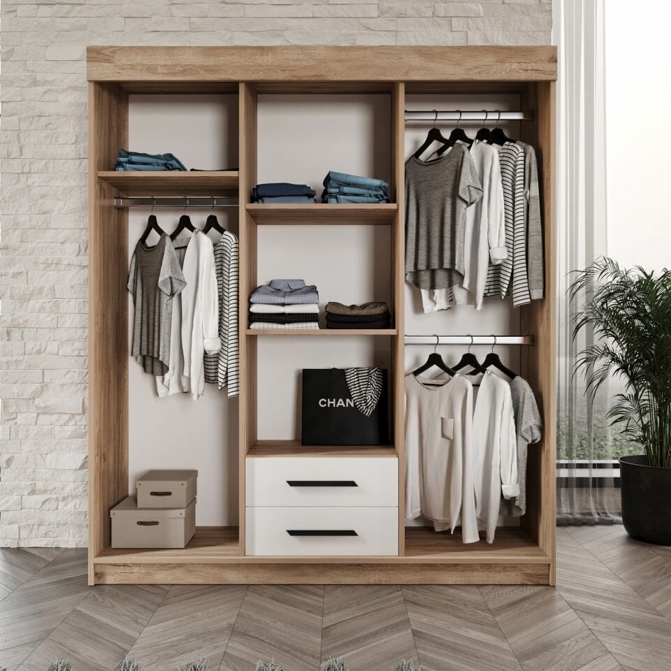 Ildır Sürgülü 2 Çekmeceli Kapaklı Dolap Flora Mdf