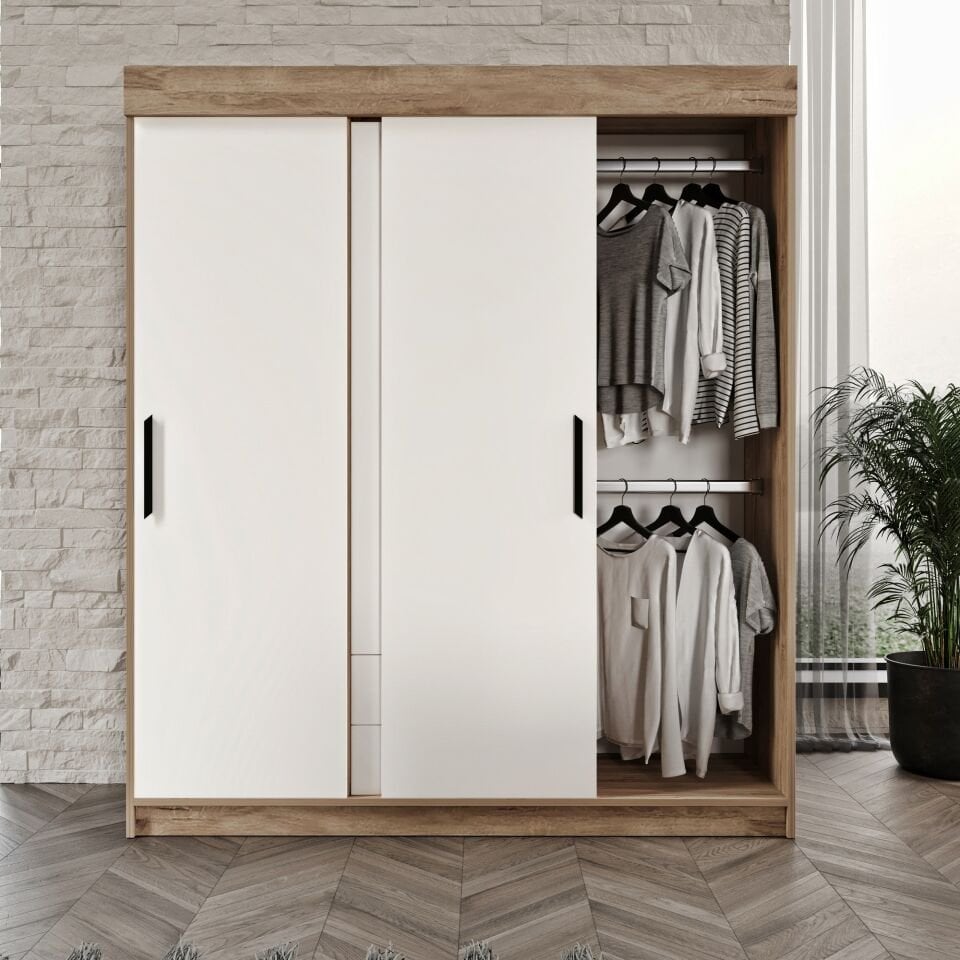 Ildır Sürgülü 2 Çekmeceli Kapaklı Dolap Flora Mdf