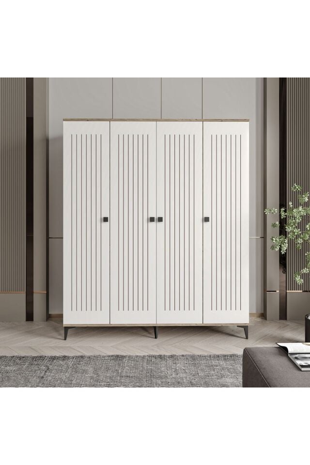 Arya 4 Kapaklı  Gardrop Tamamı Mdf( Atlas Çam Beyaz )