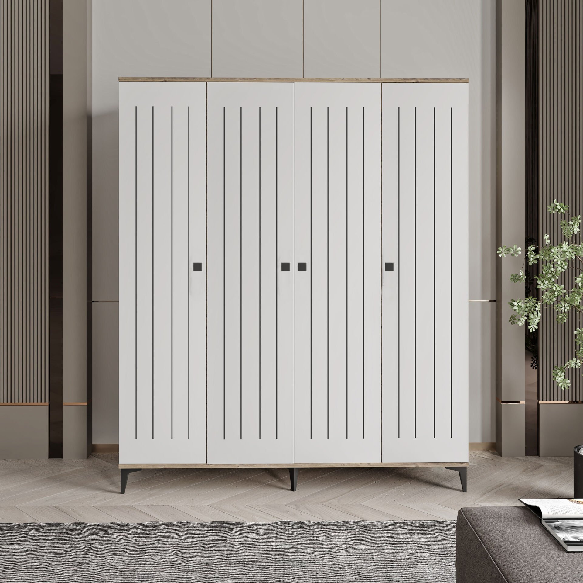 Arya 4 Kapaklı  Gardrop Tamamı Mdf( Atlas Çam Beyaz )