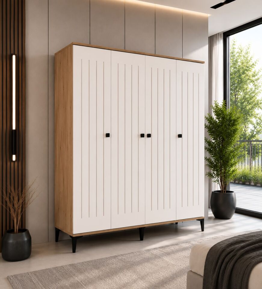 Arya 4 Kapaklı  Gardrop Tamamı Mdf( Atlas Çam Beyaz )