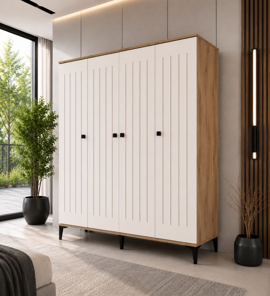 Arya 4 Kapaklı  Gardrop Tamamı Mdf( Atlas Çam Beyaz )