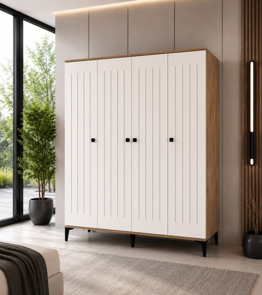 Arya 4 Kapaklı  Gardrop Tamamı Mdf( Atlas Çam Beyaz )