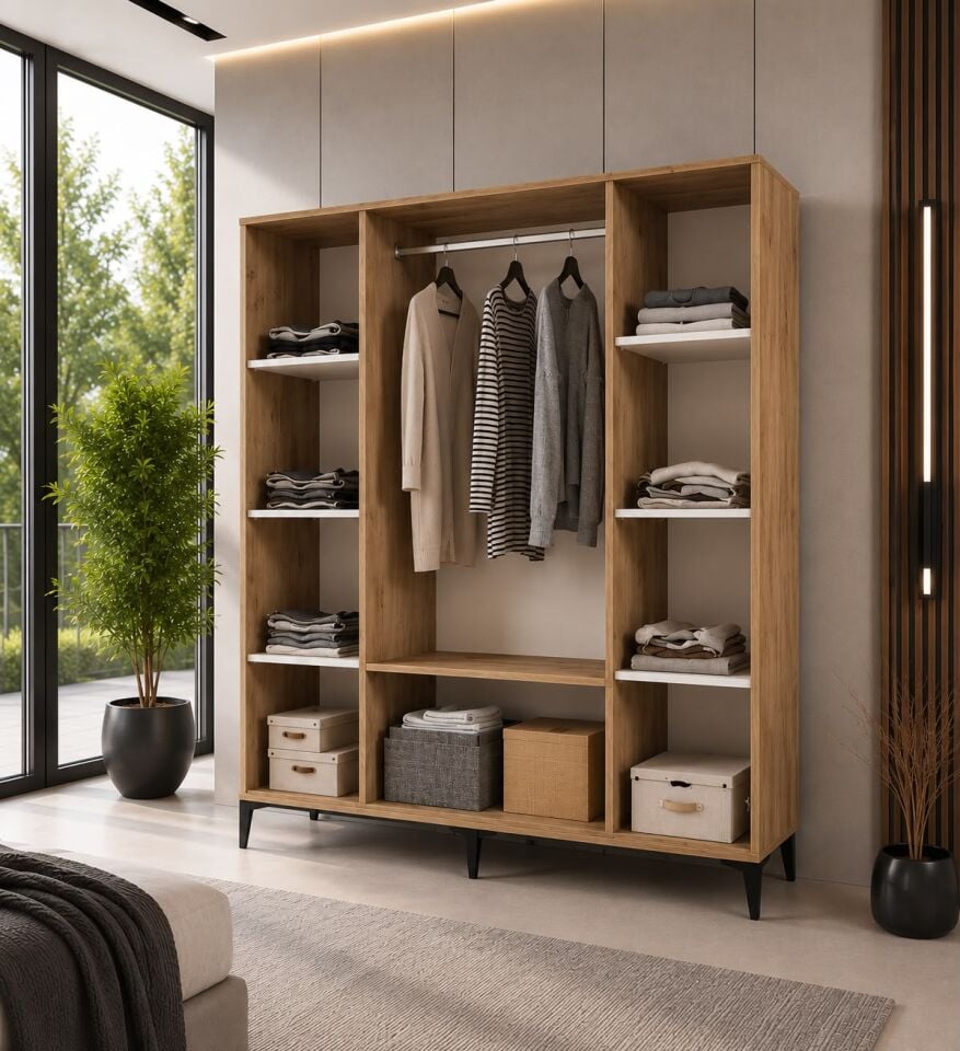 Arya 4 Kapaklı  Gardrop Tamamı Mdf( Atlas Çam Beyaz )