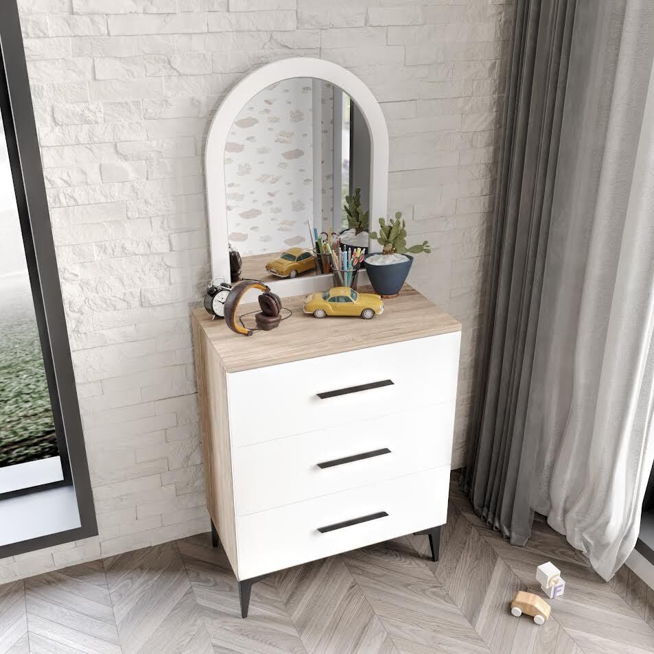 Ildır 3 Çekmeceli Şifonyer Aynalı Tamamı Mdf  Flora Beyaz