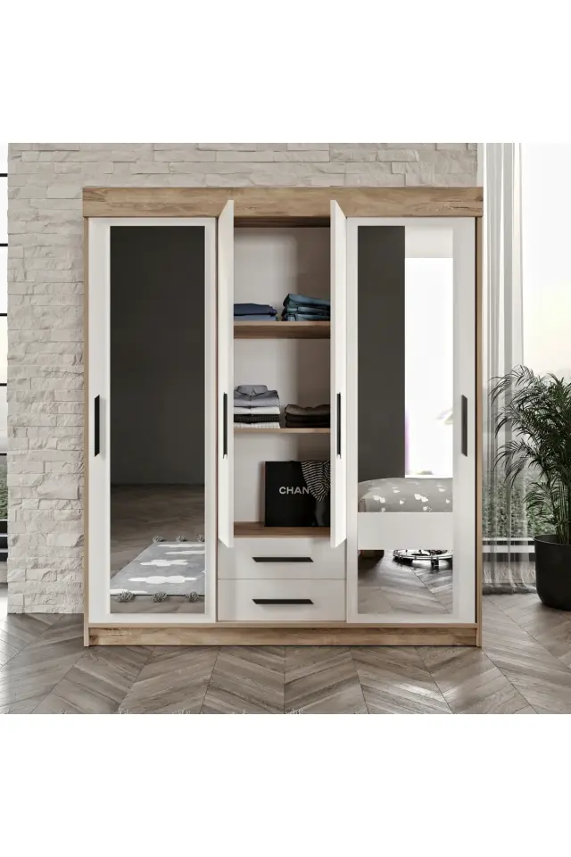 Ildır Çocuk Odası Takımı 4 Parça Tamamı Mdf Flora Beyaz Aynalı