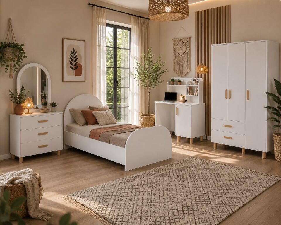 Bohem Çocuk Odası Takımı Beyaz Tamamı Mdf ( 4 Parça )