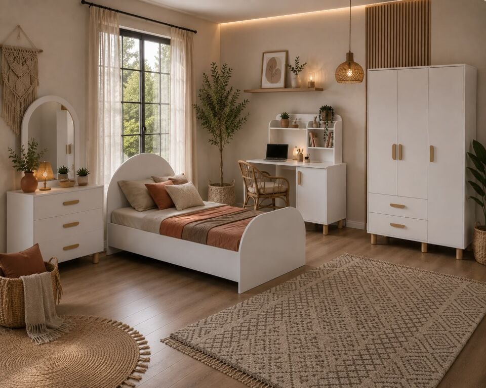 Bohem Çocuk Odası Takımı Beyaz Tamamı Mdf ( 4 Parça )