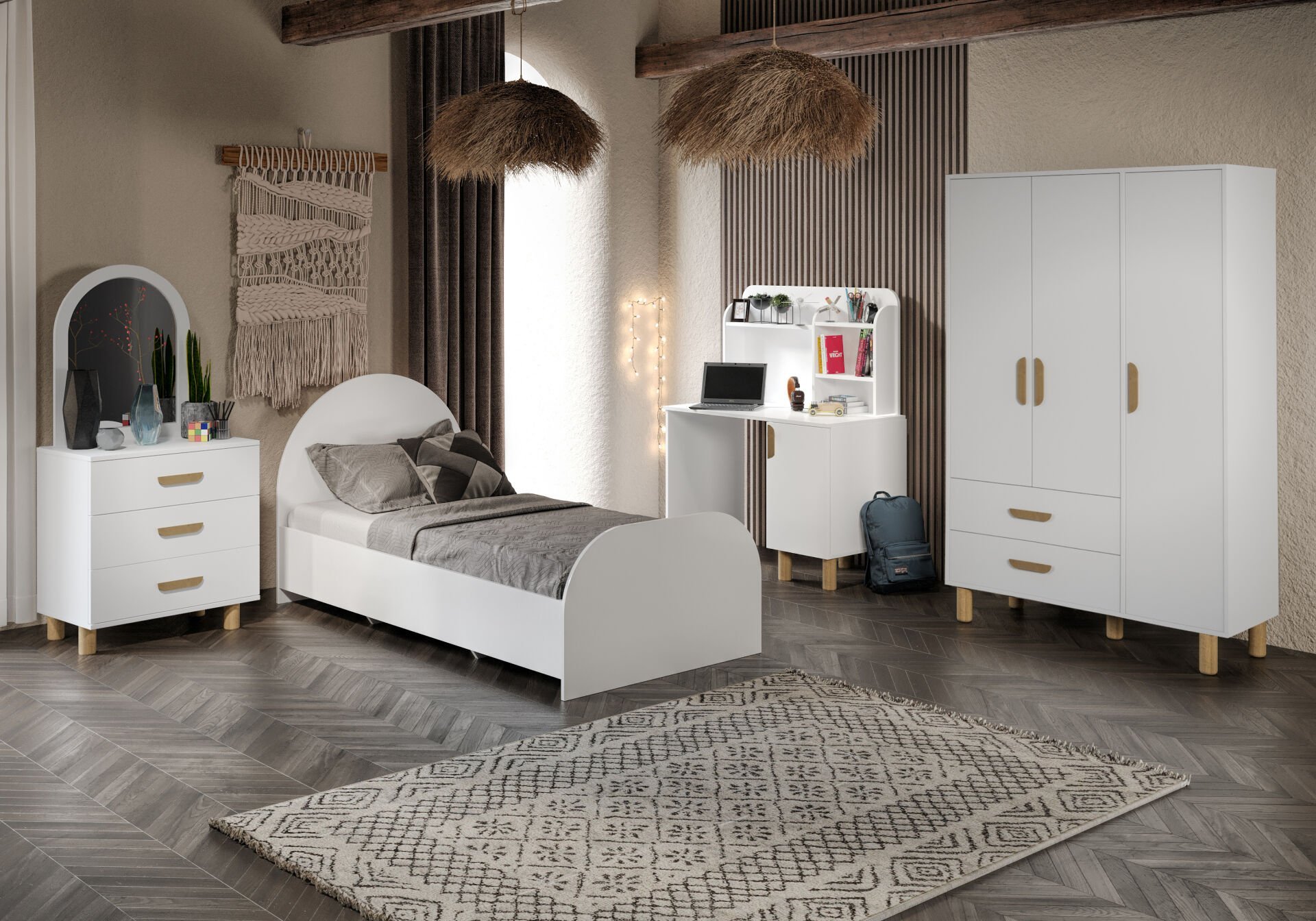 Bohem Çocuk Odası Takımı Beyaz Tamamı Mdf ( 4 Parça )