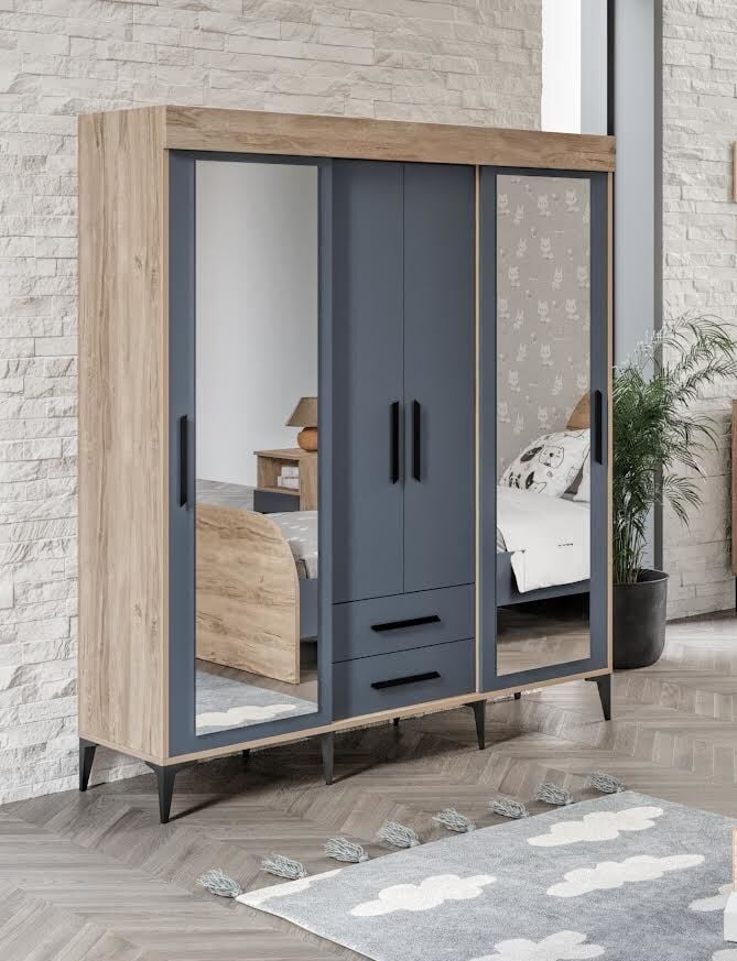 Izmir Çocuk Odası Takımı Tamamı Mdf Antrasit Ve Flora Aynalı