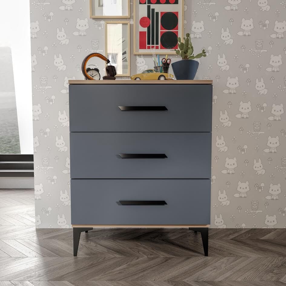 Izmir Çocuk Odası Takımı Tamamı Mdf Antrasit Ve Flora Aynalı