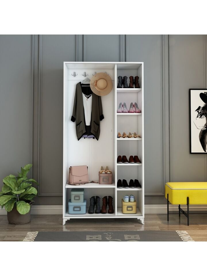 Olivia Sürgülü Çift Aynalı Beyaz Portmanto Tamamı Mdf