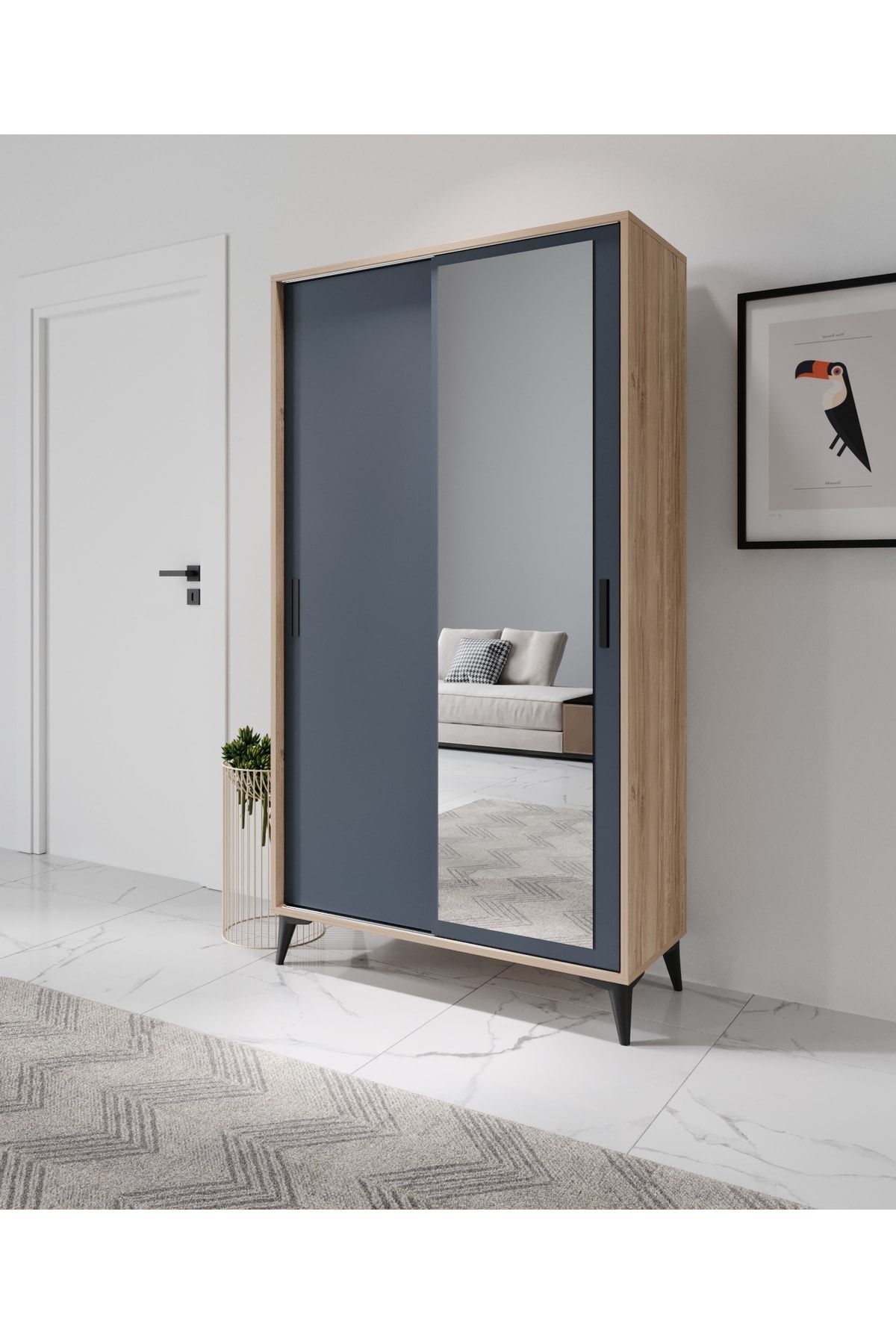 Freya Portmanto Sürgülü Aynalı Tamamı Mdf Flora Antrasit